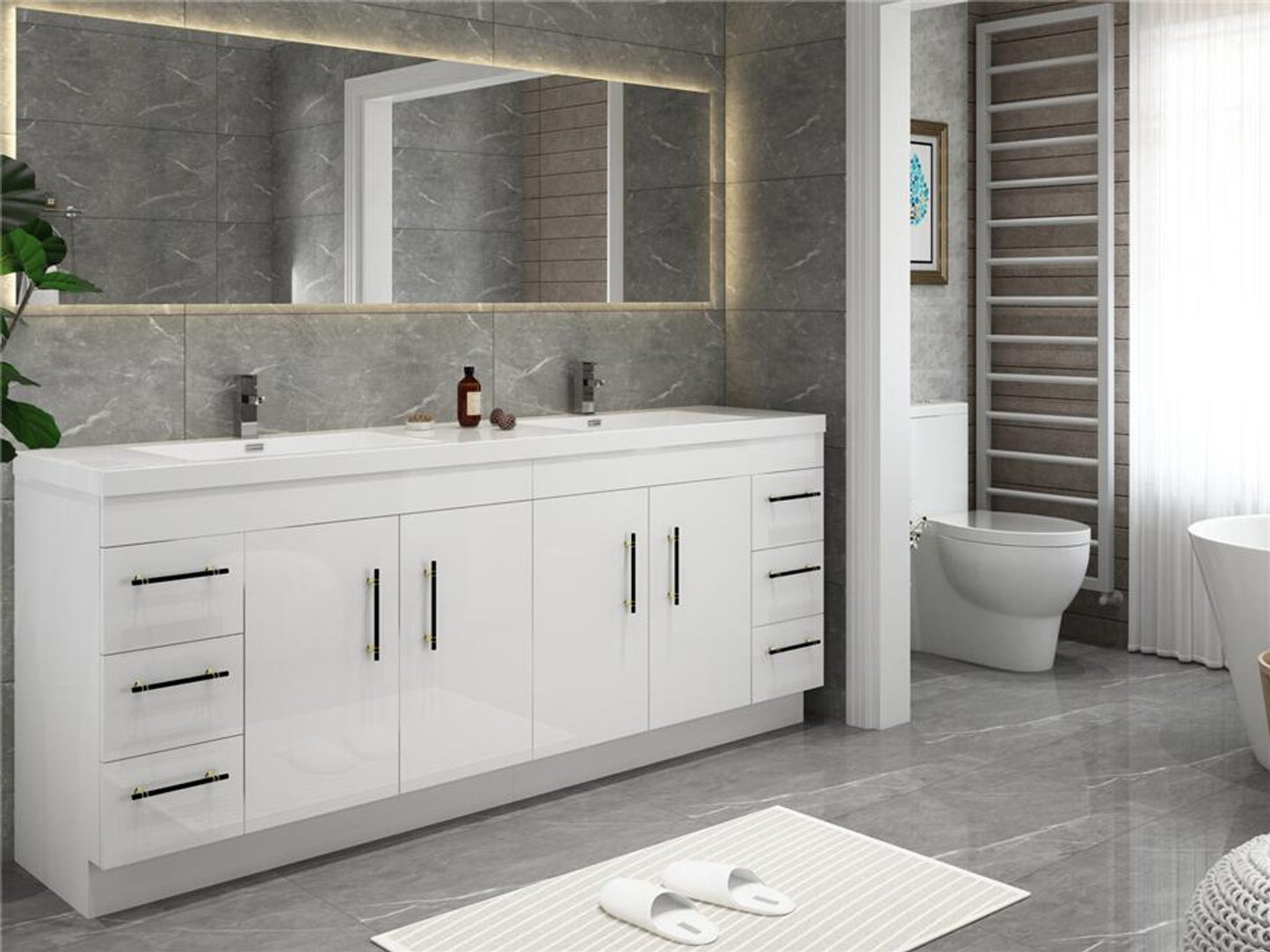 Elsa 84" Freestanding Bathroom Vanity with Reinforced Acrylic Integrated Sink Top