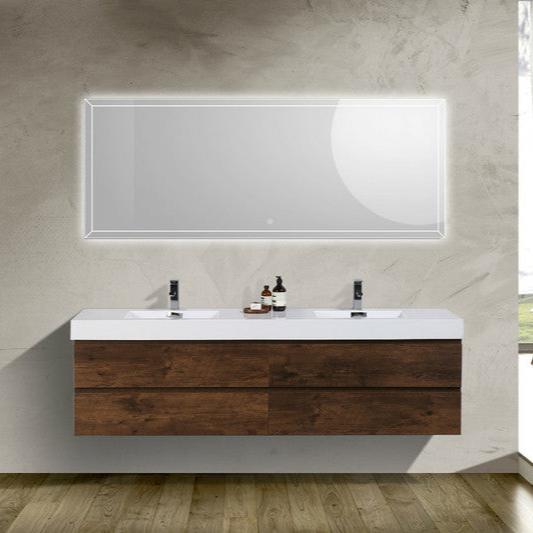 Fortune 84" Wall Mounted Bathroom Vanity with Reinforced Acrylic Integrated Sink Top