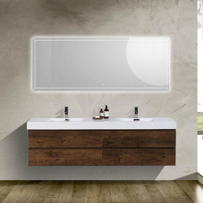 Fortune 84" Wall Mounted Bathroom Vanity with Reinforced Acrylic Integrated Sink Top