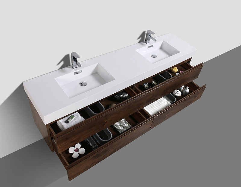 Fortune 84" Wall Mounted Bathroom Vanity with Reinforced Acrylic Integrated Sink Top