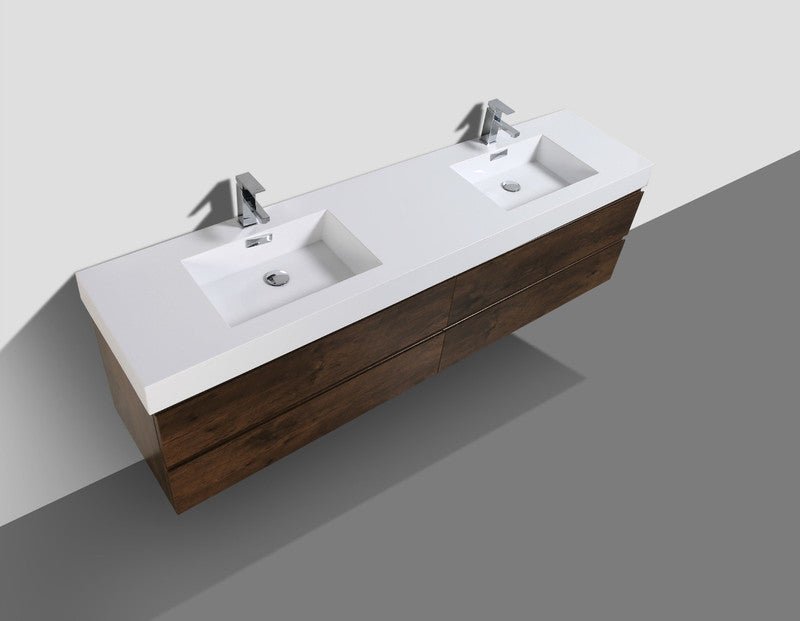 Fortune 84" Wall Mounted Bathroom Vanity with Reinforced Acrylic Integrated Sink Top