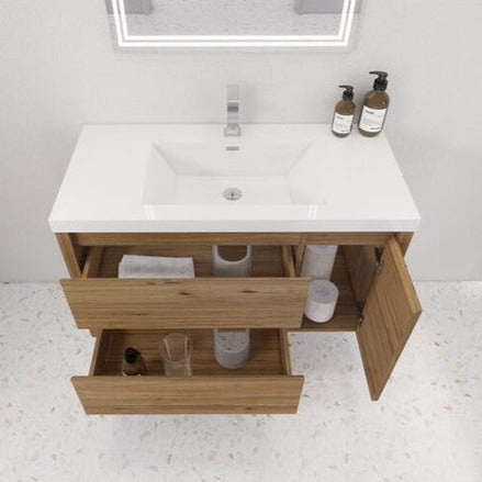 Jade 36" Wall Mounted Bathroom Vanity with Reinforced Acrylic Integrated Sink Top