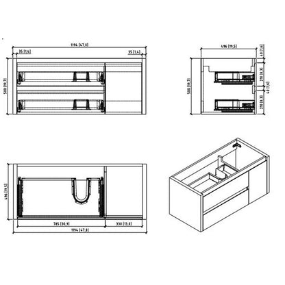 Jade 48" Wall Mounted Bathroom Vanity with Reinforced Acrylic Integrated Sink Top