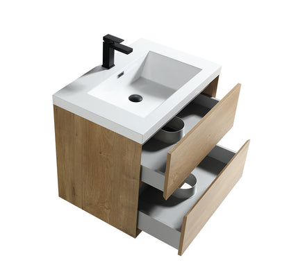 Kingdee 30" Wall Mounted Bathroom Vanity with Reinforced Acrylic Integrated Sink Top