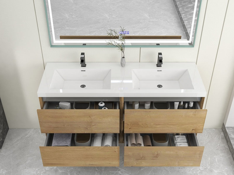 Kingdee 60" Wall Mounted Bathroom Vanity with Reinforced Acrylic Integrated Sink Top