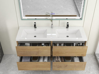 Kingdee 60" Wall Mounted Bathroom Vanity with Reinforced Acrylic Integrated Sink Top