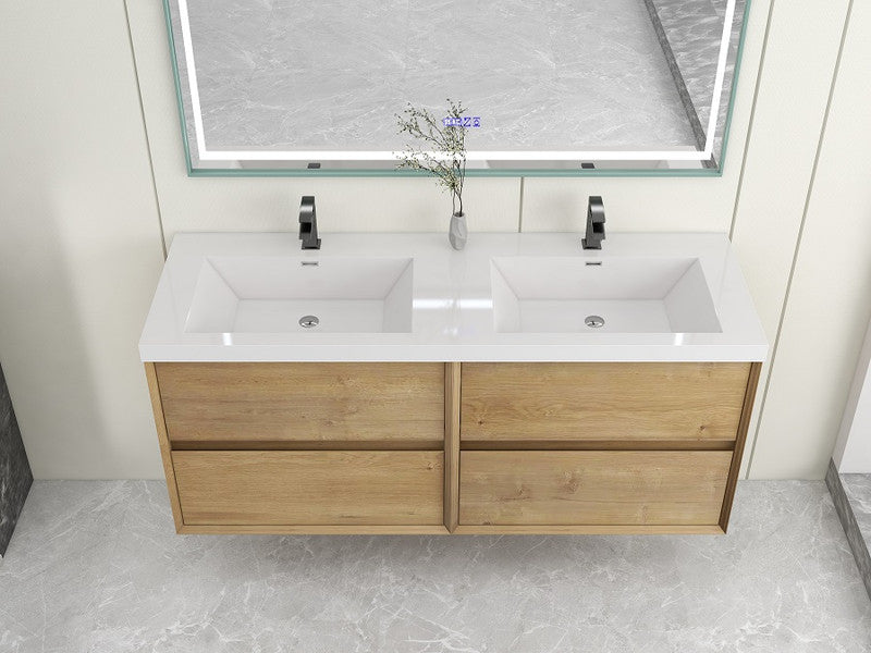 Kingdee 60" Wall Mounted Bathroom Vanity with Reinforced Acrylic Integrated Sink Top