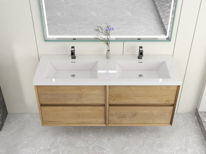 Kingdee 60" Wall Mounted Bathroom Vanity with Reinforced Acrylic Integrated Sink Top