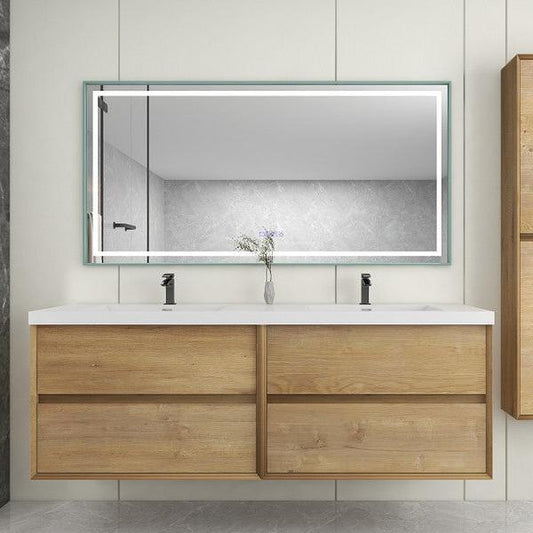 Kingdee 72" Wall Mounted Bathroom Vanity with Reinforced Acrylic Integrated Sink Top