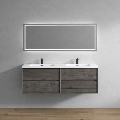 Kingdee 72" Wall Mounted Bathroom Vanity with Reinforced Acrylic Integrated Sink Top