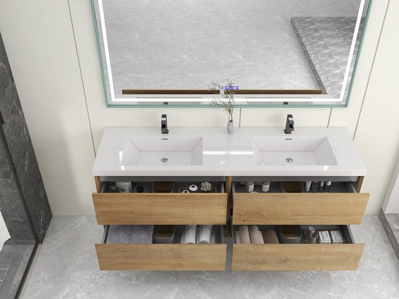 Kingdee 72" Wall Mounted Bathroom Vanity with Reinforced Acrylic Integrated Sink Top