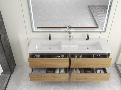 Kingdee 72" Wall Mounted Bathroom Vanity with Reinforced Acrylic Integrated Sink Top
