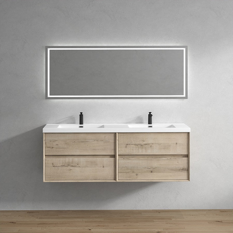 Kingdee 72" Wall Mounted Bathroom Vanity with Reinforced Acrylic Integrated Sink Top