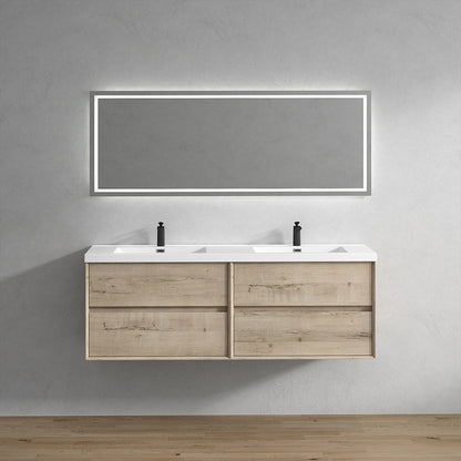 Kingdee 72" Wall Mounted Bathroom Vanity with Reinforced Acrylic Integrated Sink Top
