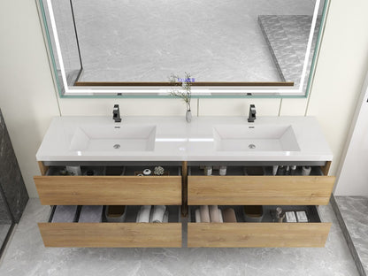 Kingdee 84" Wall Mounted Bathroom Vanity with Reinforced Acrylic Integrated Sink Top