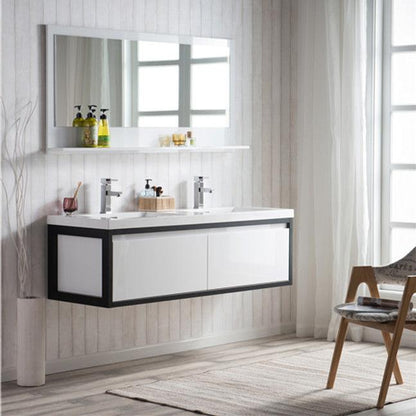 Lake 60" Wall Mounted Bathroom Vanity with Reinforced Acrylic Integrated Sink Top