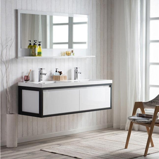 Lake 60" Wall Mounted Bathroom Vanity with Reinforced Acrylic Integrated Sink Top