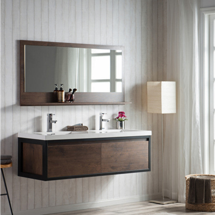 Lake 60" Wall Mounted Bathroom Vanity with Reinforced Acrylic Integrated Sink Top