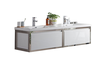 Lake 72" Wall Mounted Bathroom Vanity with Reinforced Acrylic Integrated Sink Top