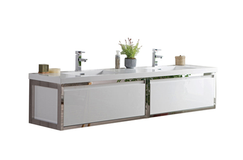 Lake 84" Wall Mounted Bathroom Vanity with Reinforced Acrylic Integrated Sink Top