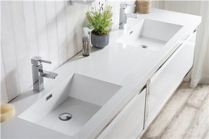 Lake 84" Wall Mounted Bathroom Vanity with Reinforced Acrylic Integrated Sink Top