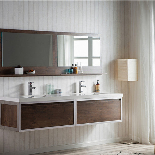 Lake 84" Wall Mounted Bathroom Vanity with Reinforced Acrylic Integrated Sink Top