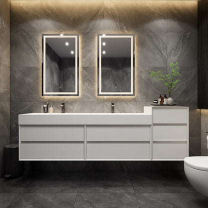 Max 104" Wall Mounted Bathroom Vanity with Reinforced Acrylic Integrated Sink Top and Side Linen Cabinet