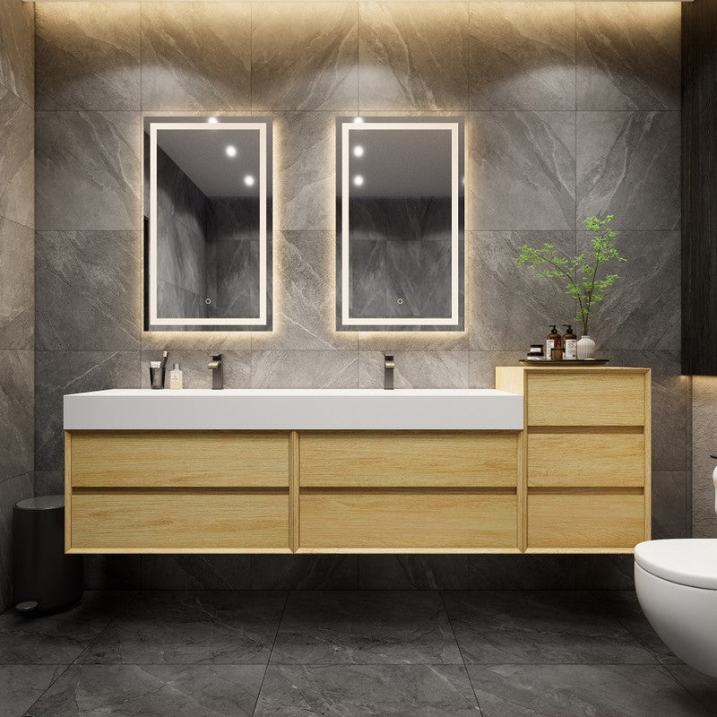 Max 104" Wall Mounted Bathroom Vanity with Reinforced Acrylic Integrated Sink Top and Side Linen Cabinet