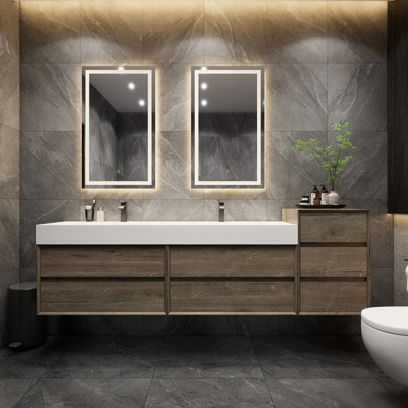 Max 104" Wall Mounted Bathroom Vanity with Reinforced Acrylic Integrated Sink Top and Side Linen Cabinet