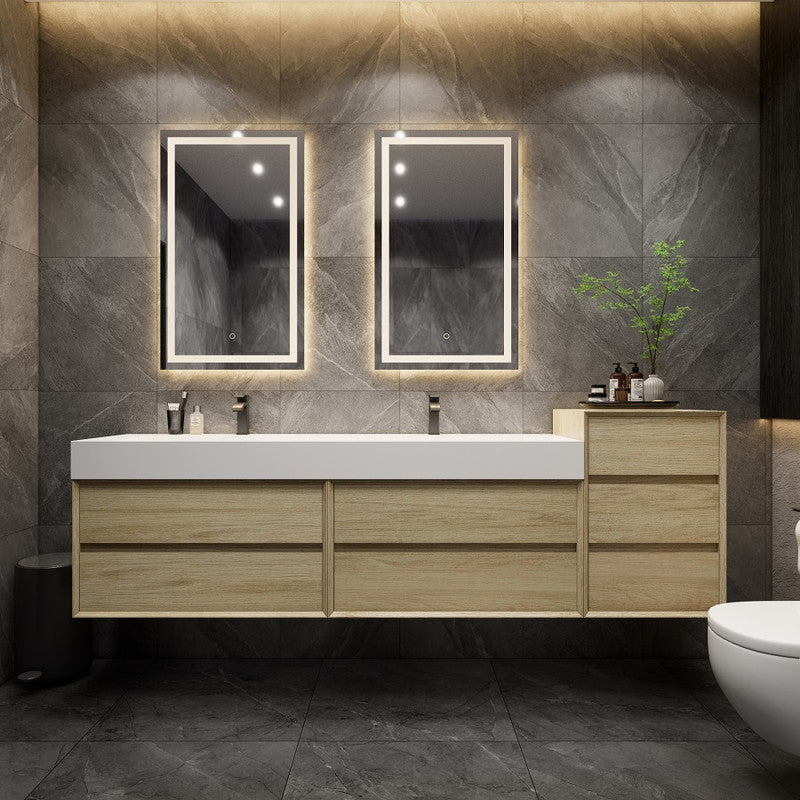 Max 104" Wall Mounted Bathroom Vanity with Reinforced Acrylic Integrated Sink Top and Side Linen Cabinet