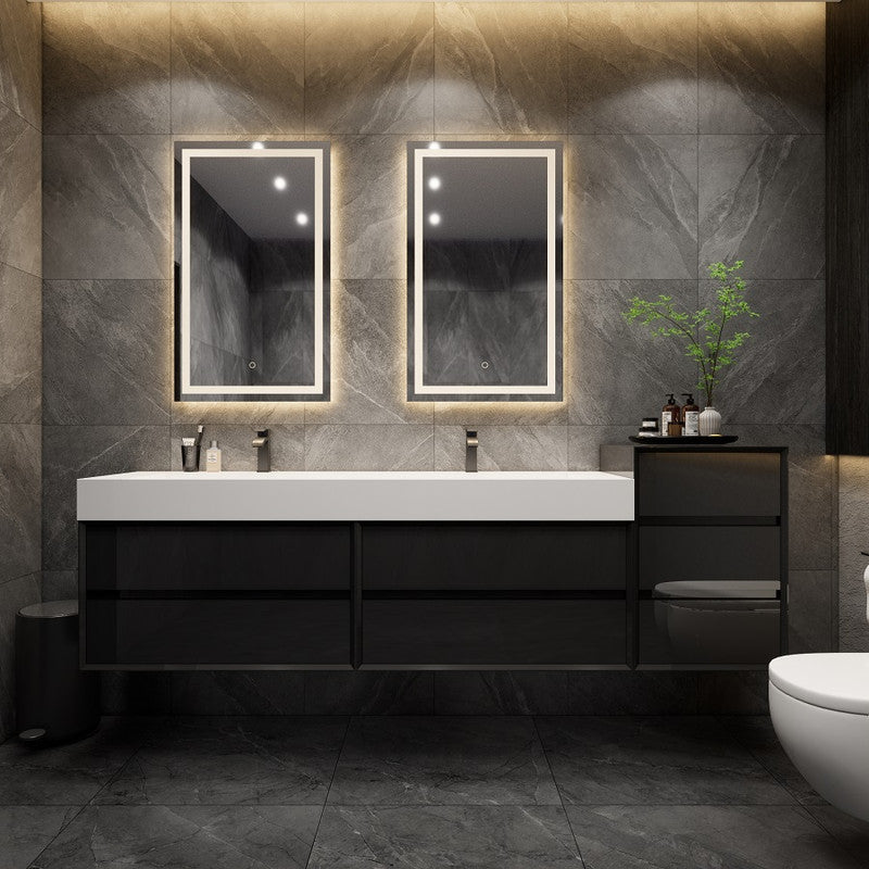 Max 104" Wall Mounted Bathroom Vanity with Reinforced Acrylic Integrated Sink Top and Side Linen Cabinet