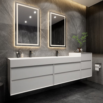 Max 104" Wall Mounted Bathroom Vanity with Reinforced Acrylic Integrated Sink Top and Side Linen Cabinet