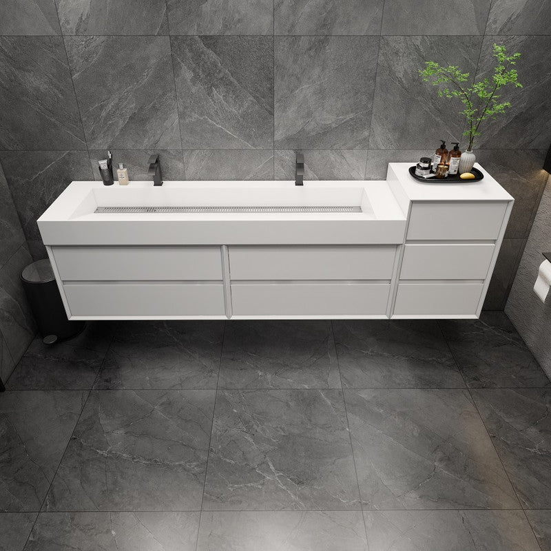 Max 104" Wall Mounted Bathroom Vanity with Reinforced Acrylic Integrated Sink Top and Side Linen Cabinet