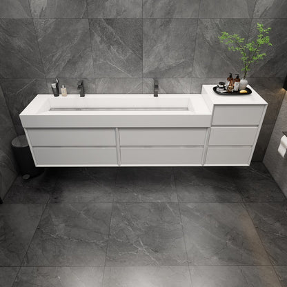 Max 104" Wall Mounted Bathroom Vanity with Reinforced Acrylic Integrated Sink Top and Side Linen Cabinet