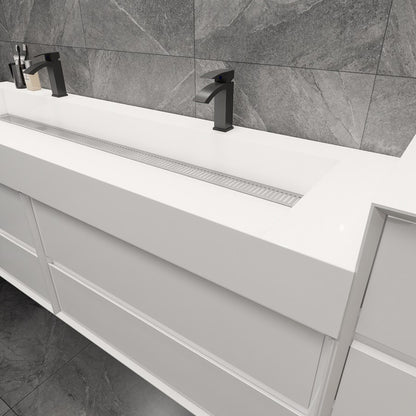 Max 104" Wall Mounted Bathroom Vanity with Reinforced Acrylic Integrated Sink Top and Side Linen Cabinet