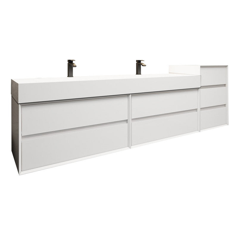 Max 104" Wall Mounted Bathroom Vanity with Reinforced Acrylic Integrated Sink Top and Side Linen Cabinet