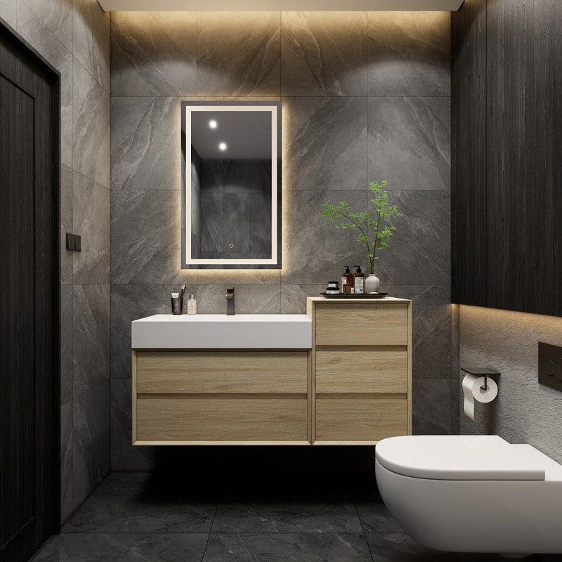 Max 56" Wall Mounted Bathroom Vanity with Reinforced Acrylic Integrated Sink Top and Linen Cabinet