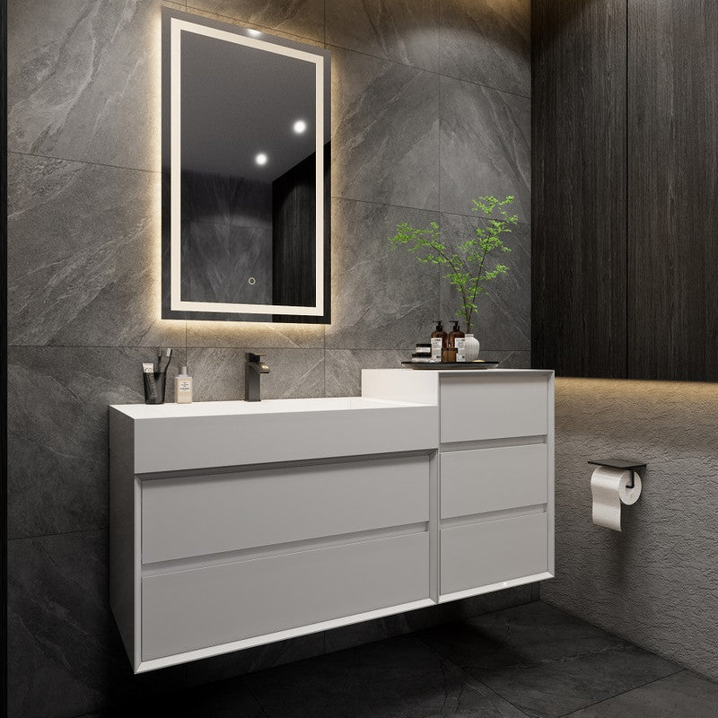 Max 56" Wall Mounted Bathroom Vanity with Reinforced Acrylic Integrated Sink Top and Linen Cabinet