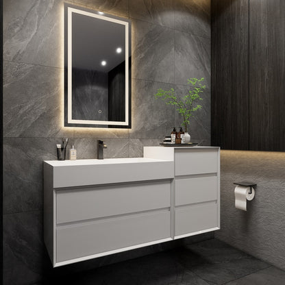 Max 56" Wall Mounted Bathroom Vanity with Reinforced Acrylic Integrated Sink Top and Linen Cabinet