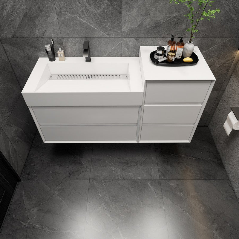 Max 56" Wall Mounted Bathroom Vanity with Reinforced Acrylic Integrated Sink Top and Linen Cabinet