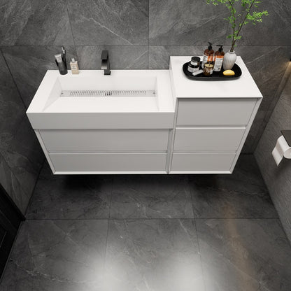 Max 56" Wall Mounted Bathroom Vanity with Reinforced Acrylic Integrated Sink Top and Linen Cabinet