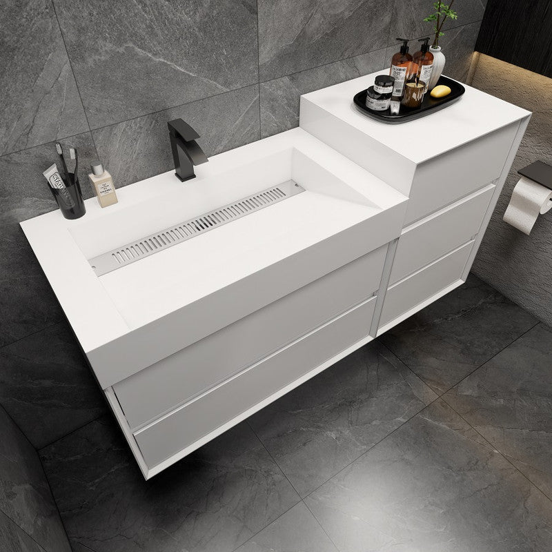 Max 56" Wall Mounted Bathroom Vanity with Reinforced Acrylic Integrated Sink Top and Linen Cabinet