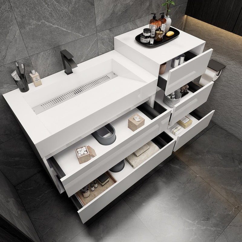 Max 56" Wall Mounted Bathroom Vanity with Reinforced Acrylic Integrated Sink Top and Linen Cabinet