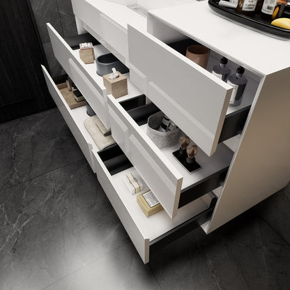 Max 56" Wall Mounted Bathroom Vanity with Reinforced Acrylic Integrated Sink Top and Linen Cabinet