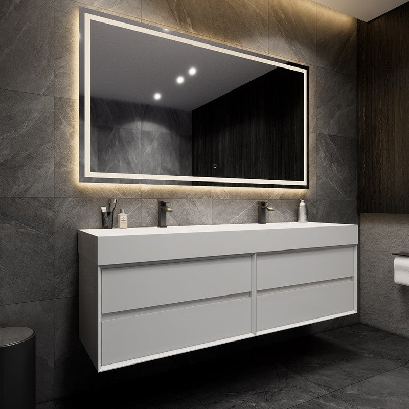 Max 72" Wall Mounted Bathroom Vanity with Reinforced Acrylic Integrated Sink Top