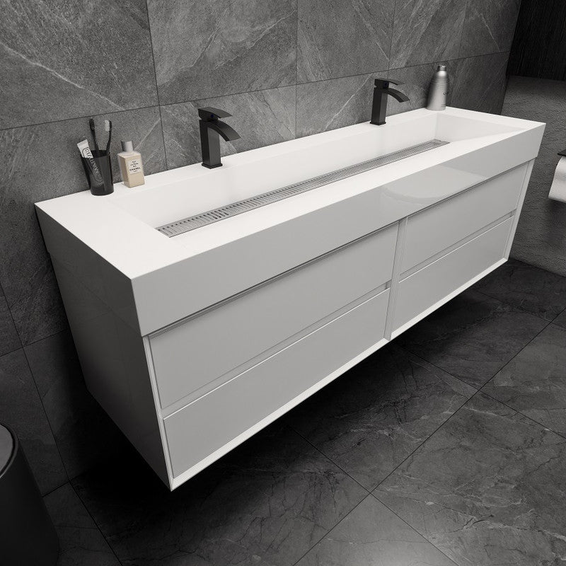 Max 72" Wall Mounted Bathroom Vanity with Reinforced Acrylic Integrated Sink Top