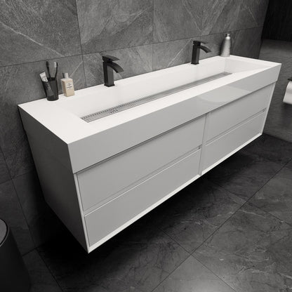 Max 72" Wall Mounted Bathroom Vanity with Reinforced Acrylic Integrated Sink Top