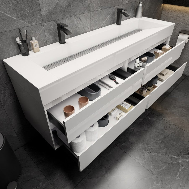 Max 72" Wall Mounted Bathroom Vanity with Reinforced Acrylic Integrated Sink Top