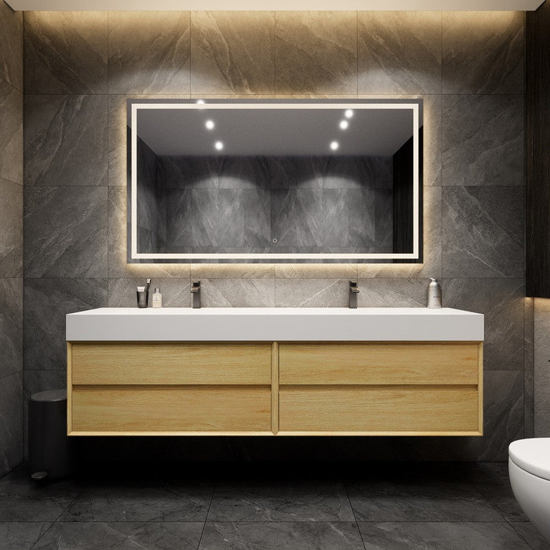 Max 84" Wall Mounted Bathroom Vanity with Reinforced Acrylic Integrated Sink Top
