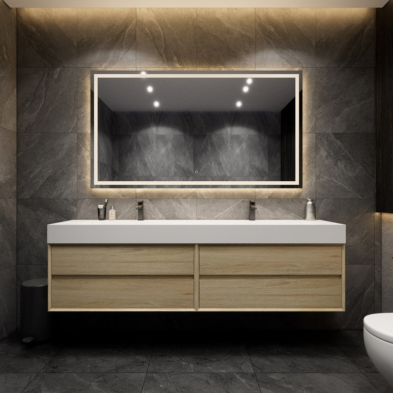 Max 84" Wall Mounted Bathroom Vanity with Reinforced Acrylic Integrated Sink Top